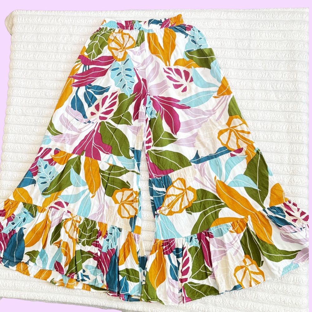Wide Leg Tropical Print Palazzo Pants - Multicolor - Picture 4 of 8